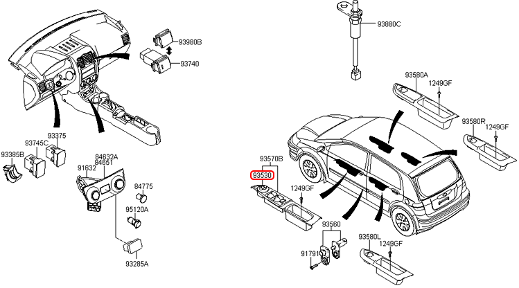 Công tắc chỉnh gương chiếu hậu chính hãng HYUNDAI | 955301C100 tại HCM