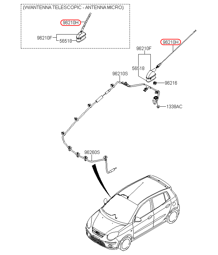 Ăng ten KIA Morning 06-10 Dùng đế 5,60 mm, 9622007500, HYUNDAI HCM, KIA HCM