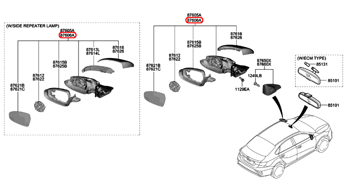 Kính chiếu hậu KIA Cerato 19 RH, 87620M6030, 87620M60304SS,chính hãng KIA HCM