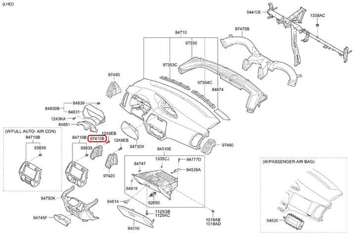 Cửa gió táp lô chính hãng HYUNDAI trong LH | 974101J000 tại HCM