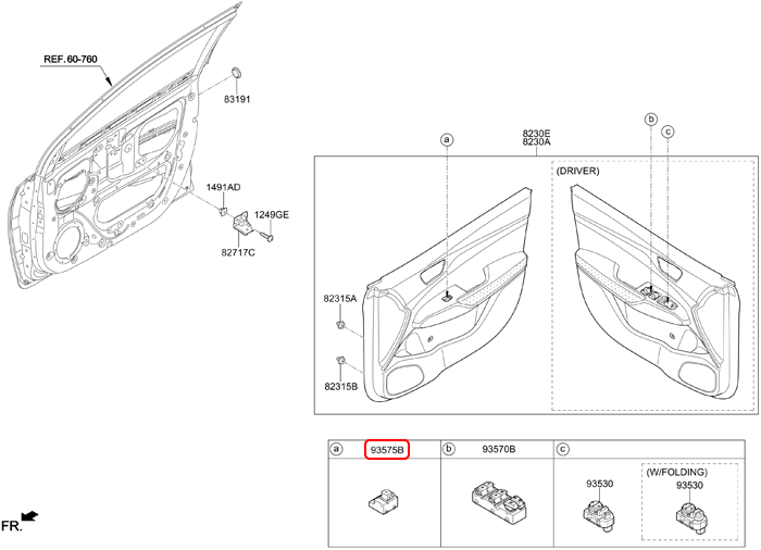 Công tắc nâng kính phụ chính hãng HYUNDAI | 93575H65004X tại HCM