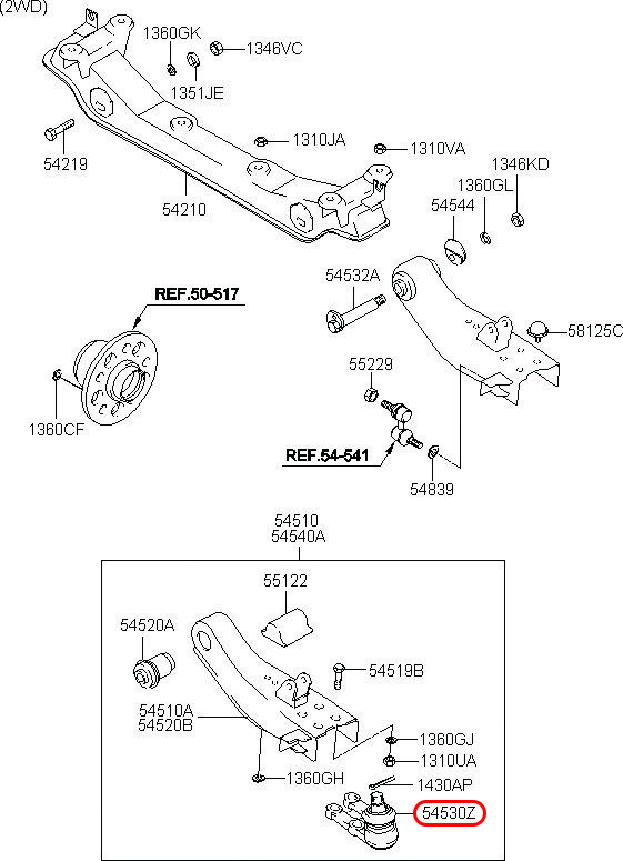 Rô tuyn trụ dưới Starex 06, 545304A000, HYUNDAI HCM, KIA HCM, chính hãng HYUNDAI