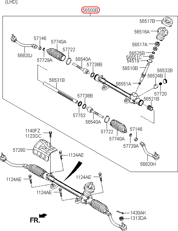 Thước lái KIA K3 14, 56500B0000, 56500A7000, 56500A7500, chính hãng KIA HCM