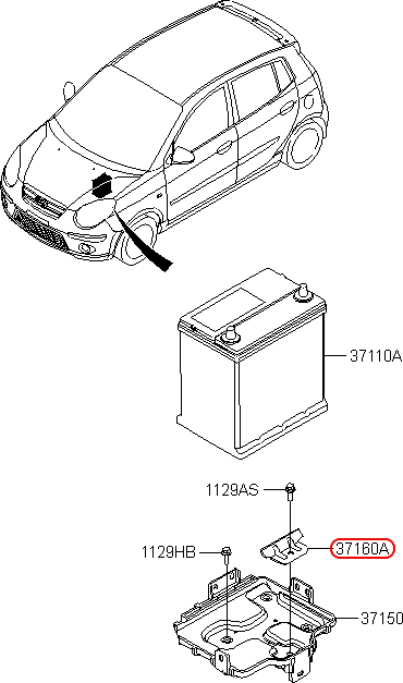 Bát đế bình ắc quy KIA Morning, 3716022000, chính hãng KIA HCM