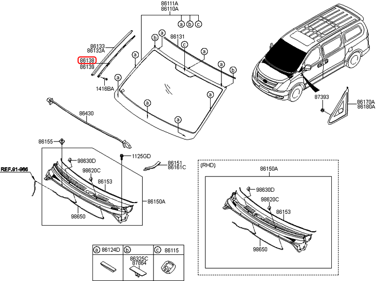 Bát kính chắn gió trước chính hãng HYUNDAI LH | 861384H000 tại HCM