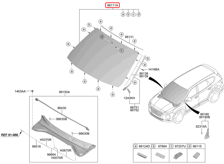 Kính chắn gió trước chính hãng HYUNDAI | 86111S1240 tại HCM