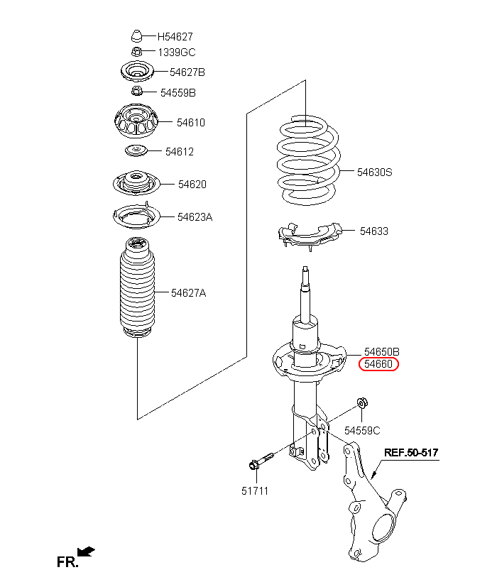 Nhún trước Hyundai Accent 19 RH, 54660H6200, HYUNDAI HCM, KIA HCM