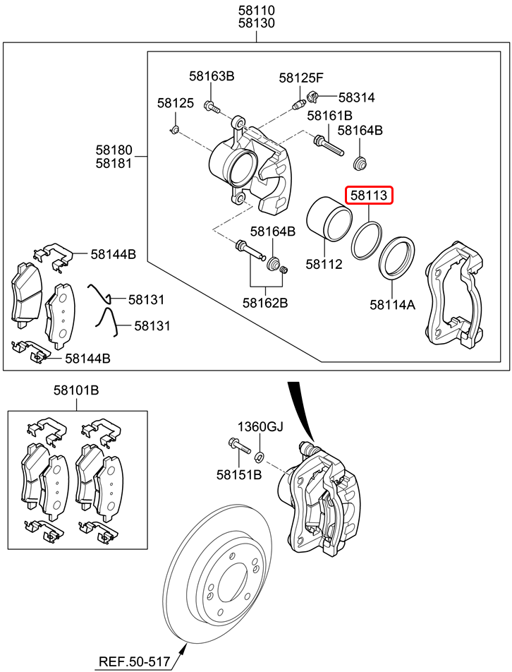 Sin piston thắng trước chính hãng HYUNDAI | 58113C4000 tại HCM