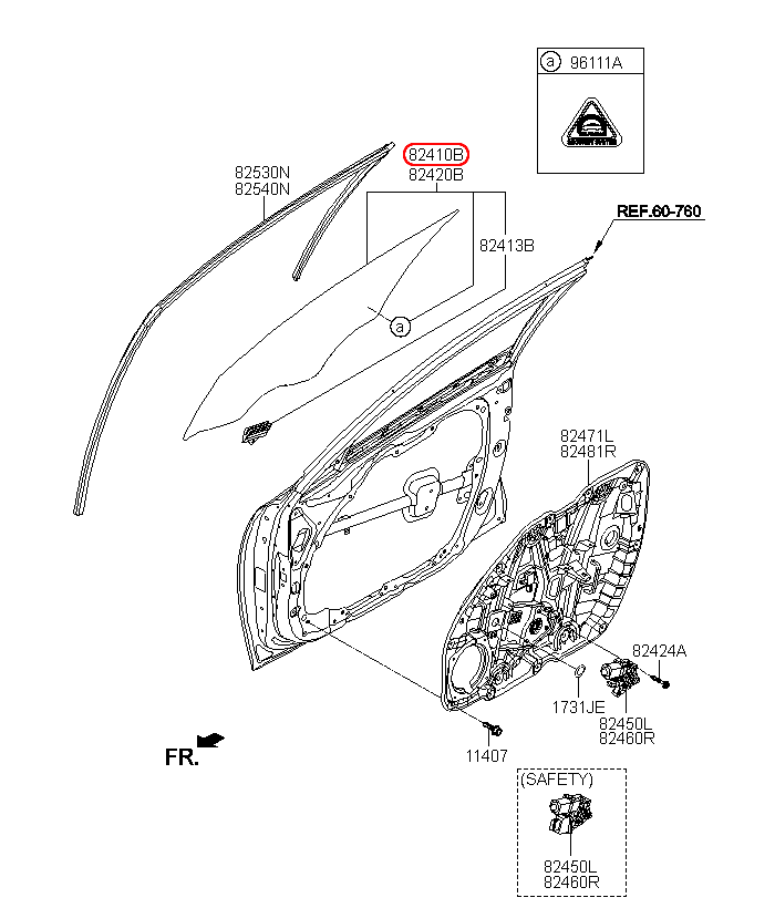 Kính cửa trước KIA Optima 16-19 LH, 82410D4010,chính hãng KIA HCM