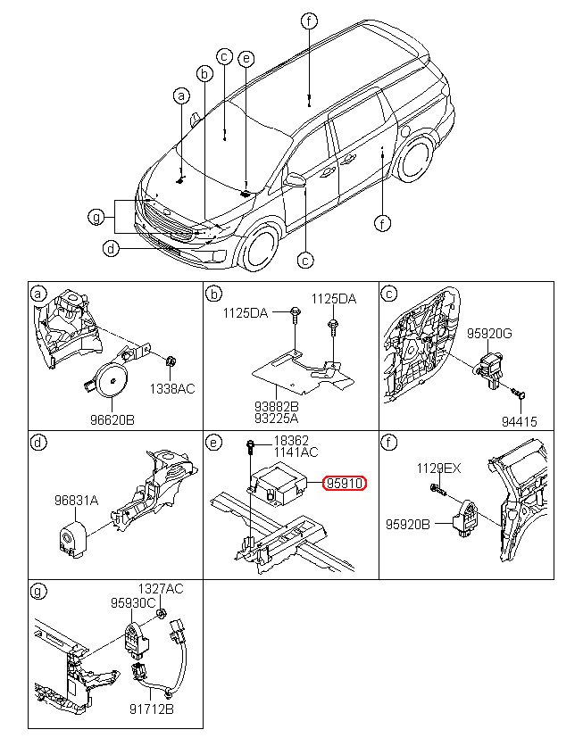 Hộp điều khiển túi khí KIA Sedona, 95910A9100,chính hãng KIA HCM