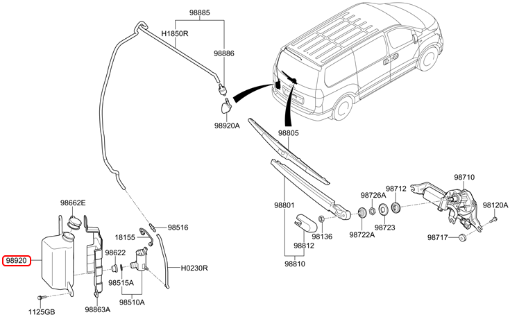 Bình nước rửa kính chính hãng HYUNDAI sau | 989204H000 tại HCM