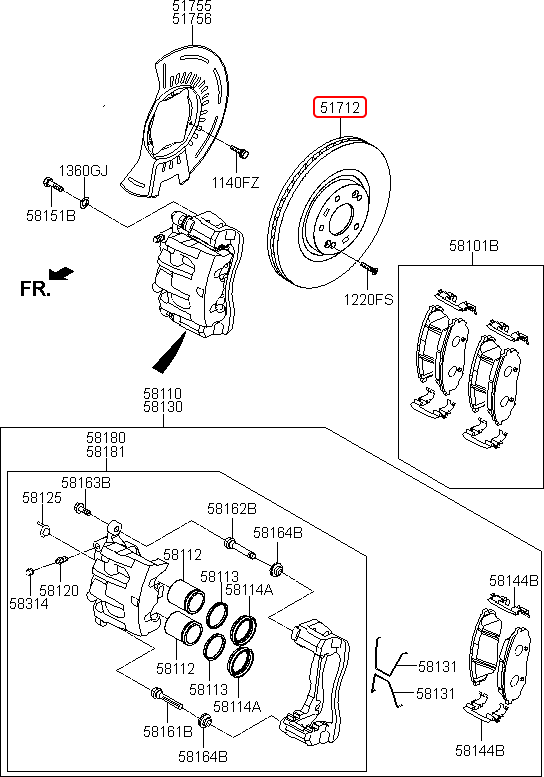 Đĩa thắng trước chính hãng HYUNDAI | 517122W000 tại HCM