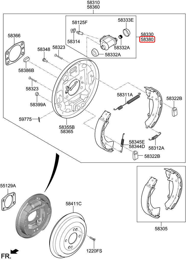 Heo thắng bánh sau chính hãng HYUNDAI RH | 58380K7000 tại HCM