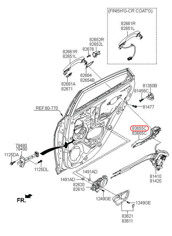 Đế tay cửa ngoài Hyundai Accent 18 sau LH, 83655H6000, HYUNDAI HCM, KIA HCM