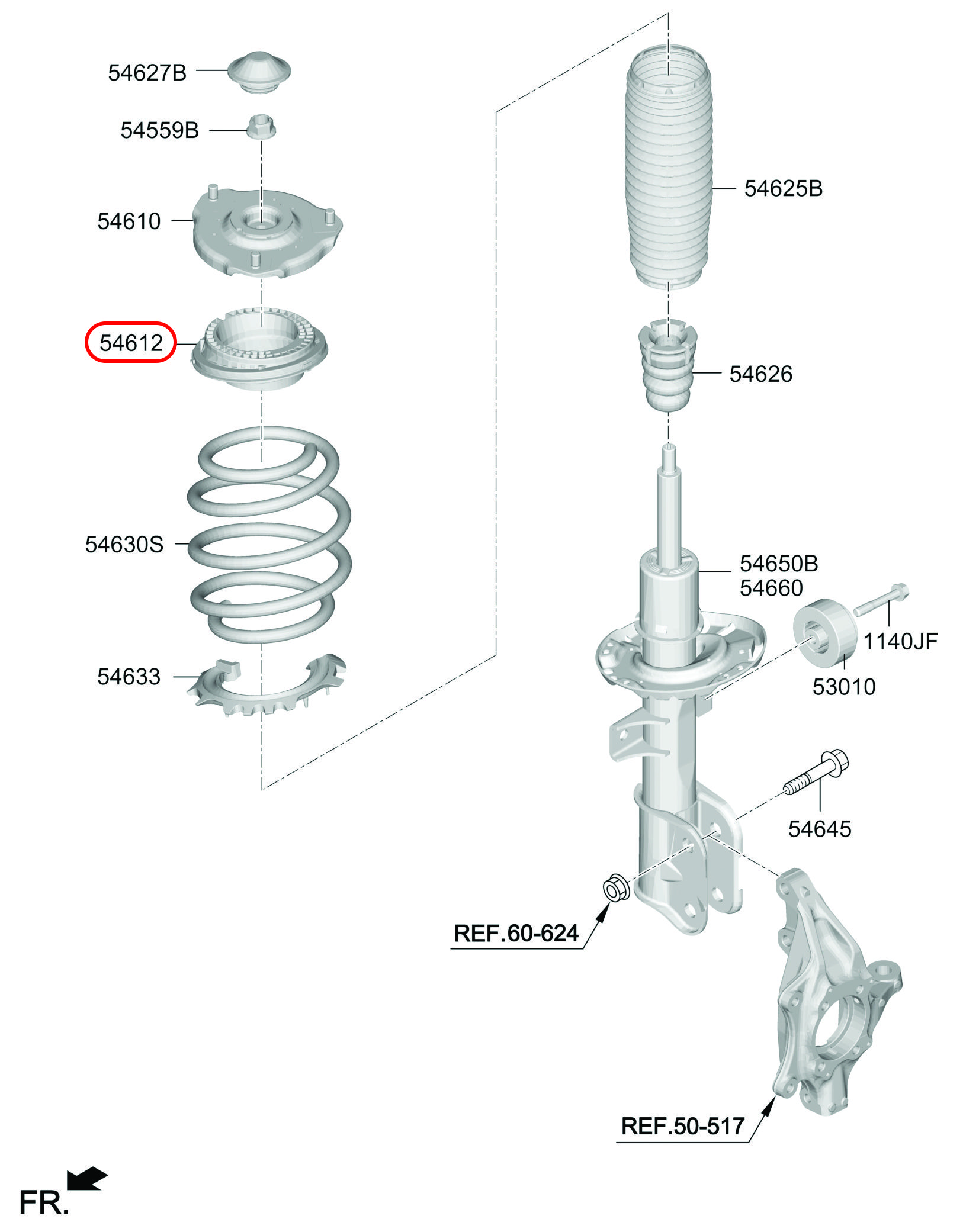 Bạc đạn chà nhún trước chính hãng HYUNDAI, 54612L1000, phụ tùng ô tô HYUNDAI, phụ tùng ô tô KIA, phụ tùng chính hãng HYUNDAI tại HCM, phụ tùng chính hãng KIA tại HCM