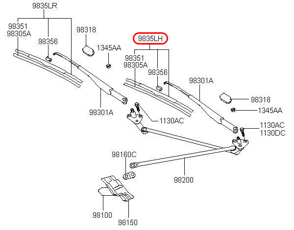 Thanh gạt mưa trước Libero 05 LH 2.5 động cơ D4CB, 983504A000, HYUNDAI HCM, KIA HCM, chính hãng HYUNDAI