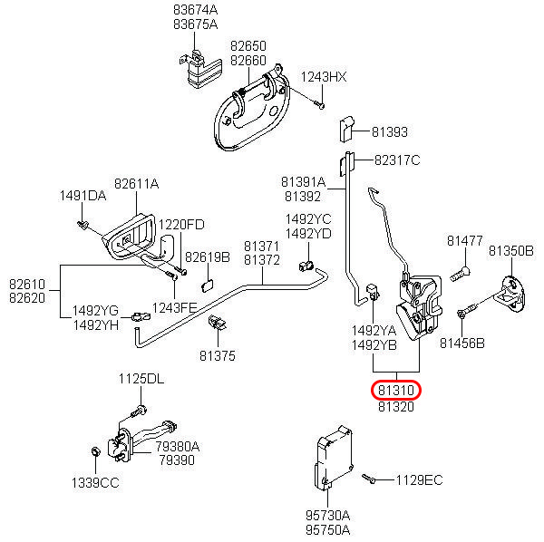 Khoá cửa trước Libero 05 LH 2.5 động cơ D4CB, 813104A000, HYUNDAI HCM, KIA HCM, chính hãng HYUNDAI