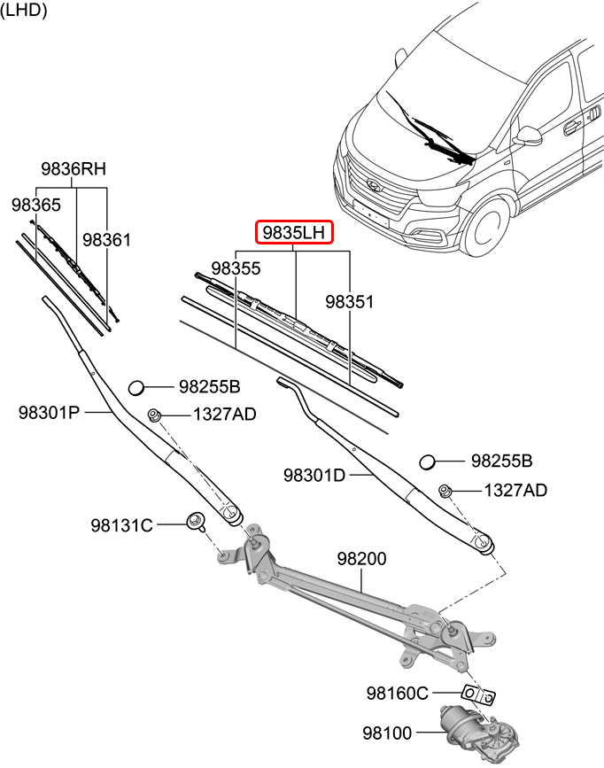 Thanh gạt mưa trước chính hãng HYUNDAI LH | 983502K000 tại HCM