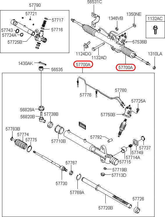 Thước lái Starex 06 trợ lực dầu, 577004A650, HYUNDAI HCM, KIA HCM, chính hãng HYUNDAI