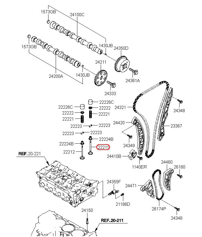 Xupap hút KIA Carens 07-10 2.0 L, 2221125002, 222112G000,chính hãng KIA HCM