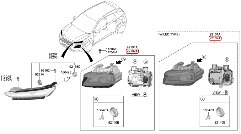 Đèn pha chính hãng HYUNDAI RH | 92102J9100 tại HCM