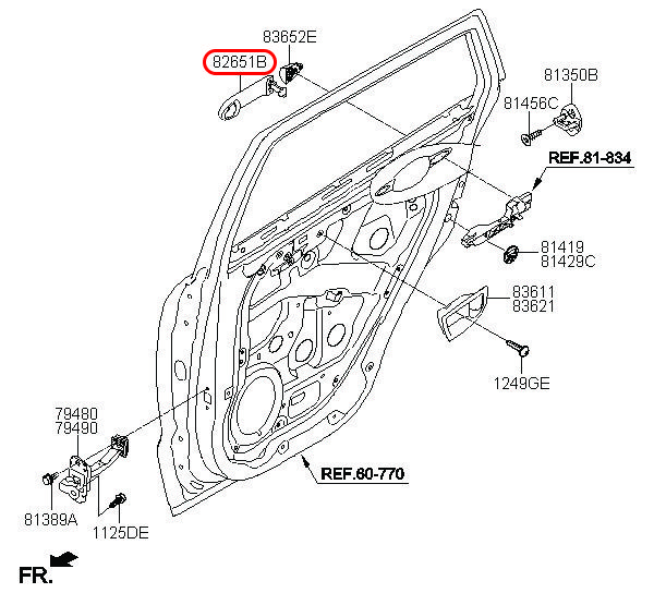 Tay cửa ngoài chính hãng HYUNDAI, 826512B010, phụ tùng ô tô HYUNDAI, phụ tùng ô tô KIA, phụ tùng chính hãng HYUNDAI tại HCM, phụ tùng chính hãng KIA tại HCM