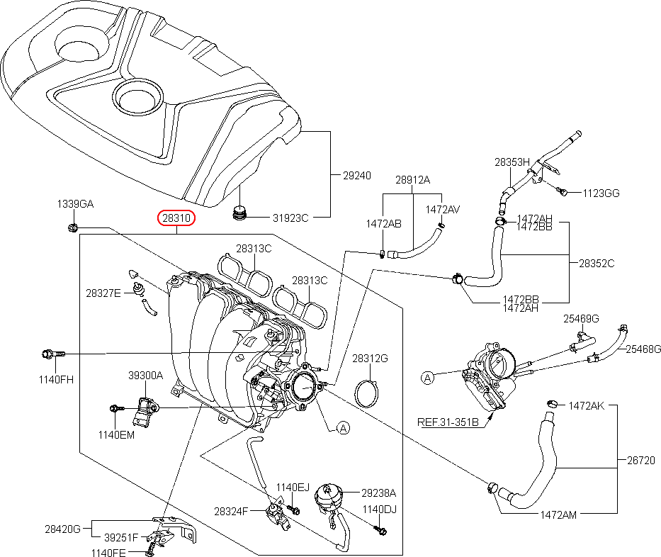 Cổ góp hút chính hãng KIA | 283102E050