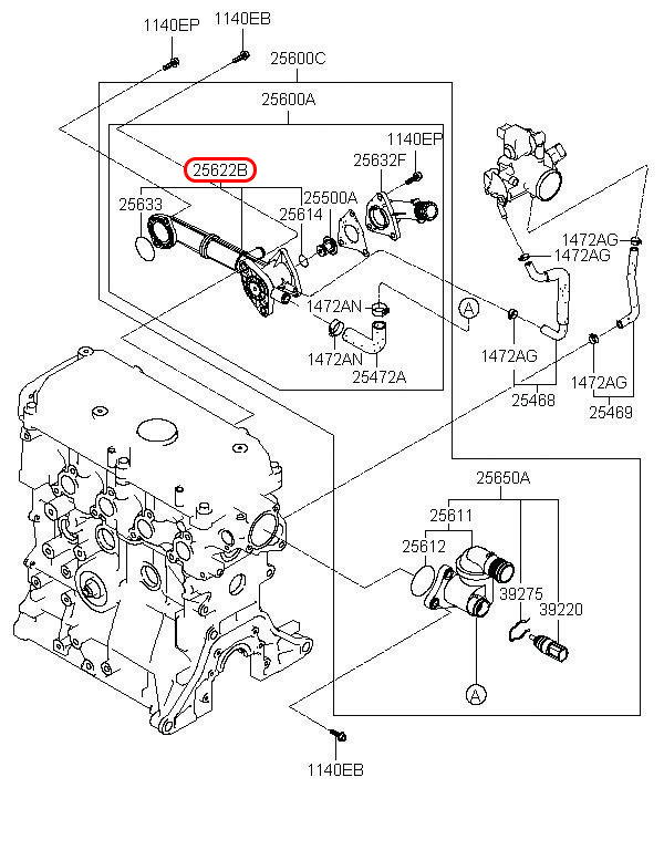 Co nước van hằng nhiệt chính hãng HYUNDAI, 2562202502, phụ tùng ô tô HYUNDAI, phụ tùng ô tô KIA, phụ tùng chính hãng HYUNDAI tại HCM, phụ tùng chính hãng KIA tại HCM