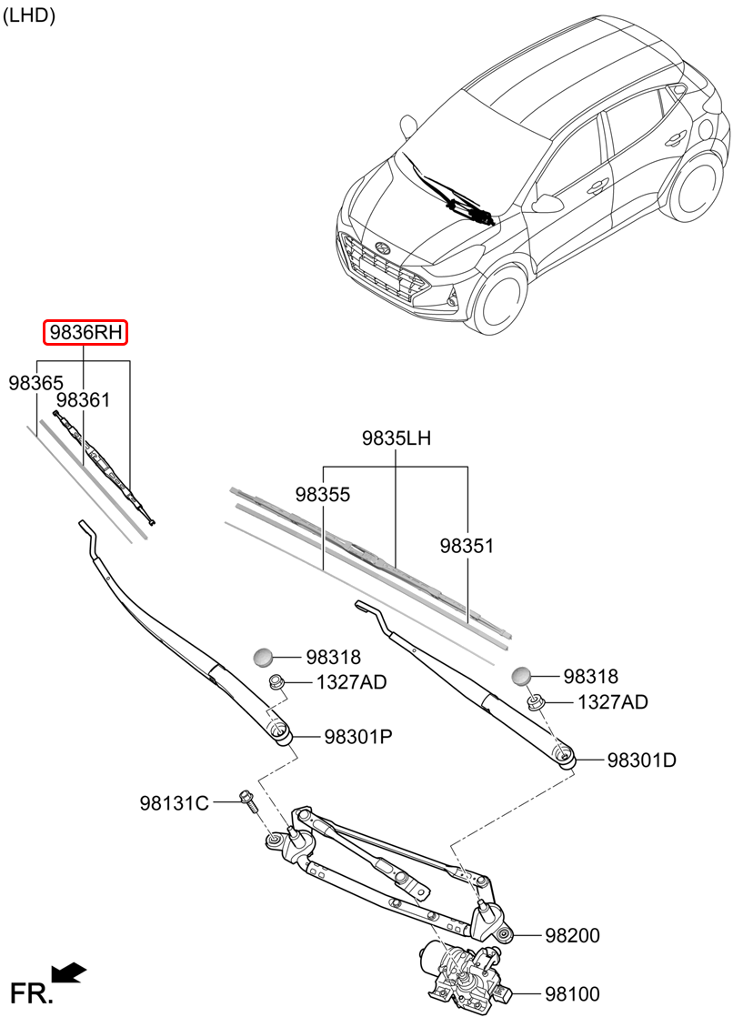 Thanh gạt mưa trước chính hãng HYUNDAI RH | 98360H5000 tại HCM