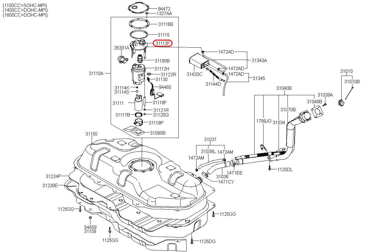 Nắp bơm xăng chính hãng HYUNDAI, 311131C010, phụ tùng ô tô HYUNDAI, phụ tùng ô tô KIA, phụ tùng chính hãng HYUNDAI tại HCM, phụ tùng chính hãng KIA tại HCM