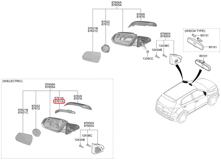 Xi nhan kính chiếu hậu chính hãng HYUNDAI LH | 87613A0000 tại HCM