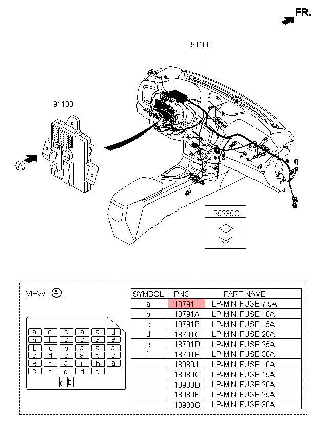 Cầu chì ghim chân ngắn 7.5A, 1879001107,chính hãng KIA HCM