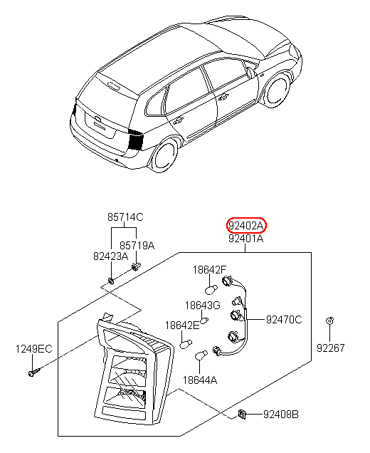 Đèn lái KIA Carens 07-12 RH, 924021D000, 924021D002, 924021D032, 924021D030,chính hãng KIA HCM