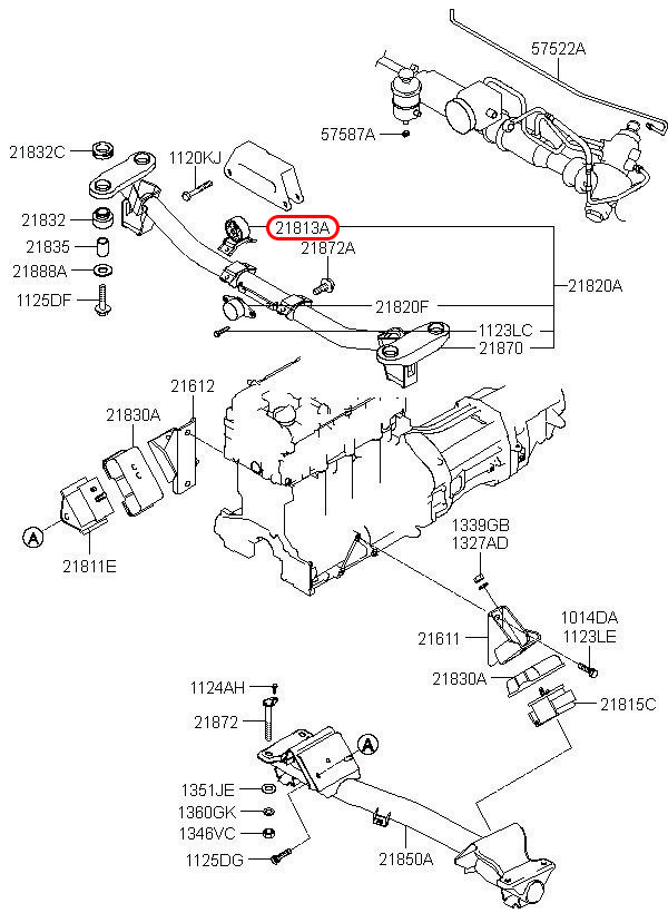 Cao su chân máy sau Libero 05 2.5 động cơ D4CB, 218134A420, HYUNDAI HCM, KIA HCM, chính hãng HYUNDAI