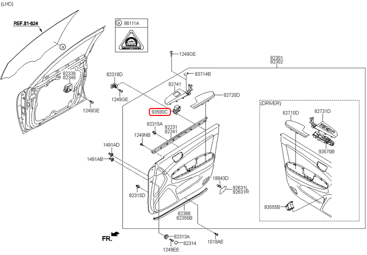 Công tắc nâng kính phụ chính hãng HYUNDAI RH | 935803K500 tại HCM