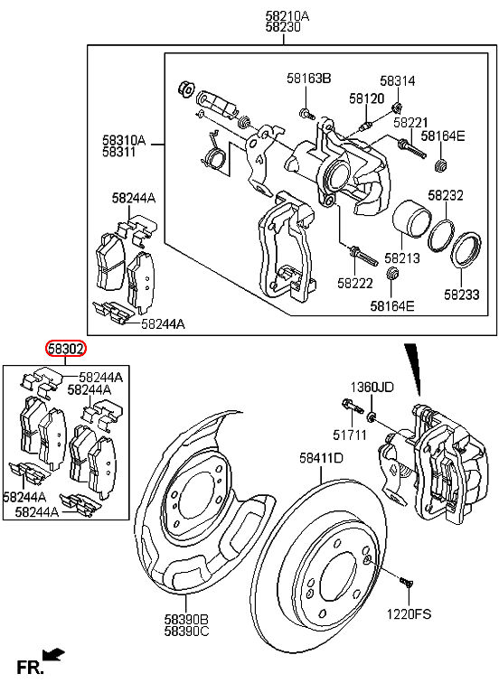 Bố thắng sau KIA Cerato 16-19, 58302A7B31, 58302M6A30, PN0538,chính hãng KIA HCM