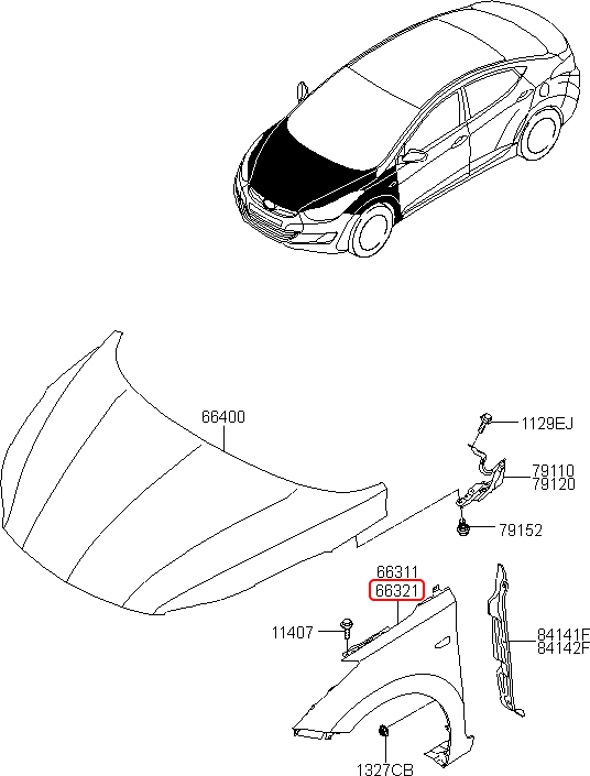 Má dè trước chính hãng HYUNDAI RH | 663213X000 tại HCM