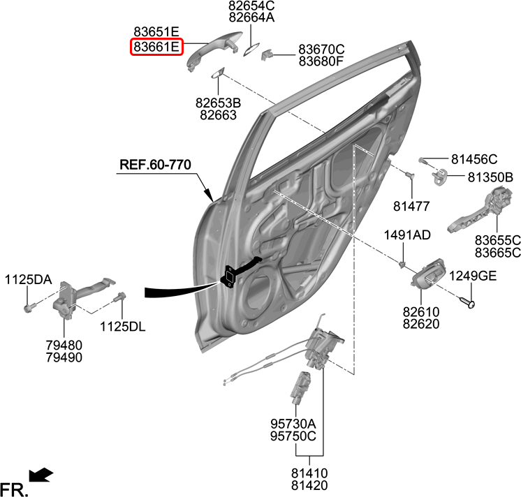 Tay cửa ngoài chính hãng HYUNDAI sau RH | 83661K6000 tại HCM