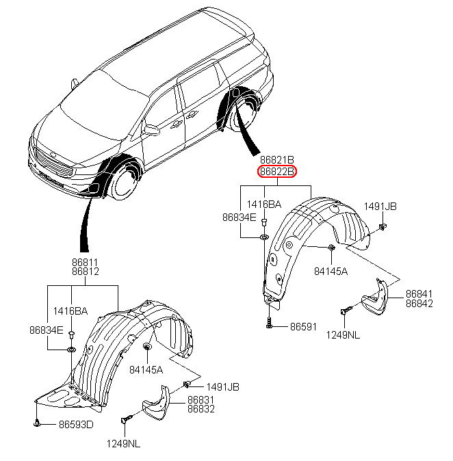 Lòng dè sau KIA Sedona 14-17 RH, 86822A9000,chính hãng KIA HCM