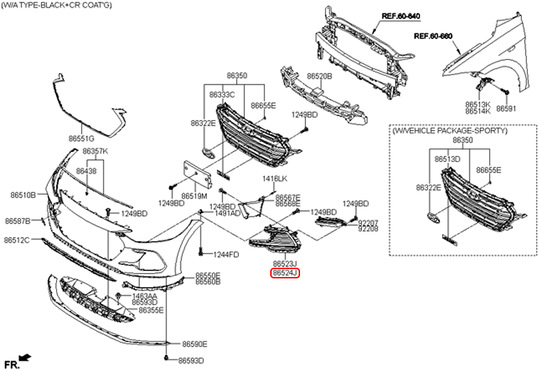 Ốp đèn cản trước chính hãng HYUNDAI trước RH | 86564F2600 tại HCM