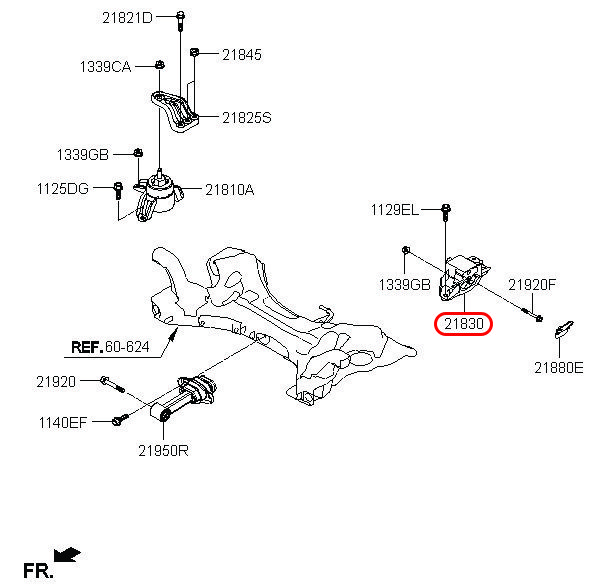 Cao su chân hộp số chính hãng HYUNDAI LH, 21830H5000, phụ tùng ô tô HYUNDAI, phụ tùng ô tô KIA, phụ tùng chính hãng HYUNDAI tại HCM, phụ tùng chính hãng KIA tại HCM