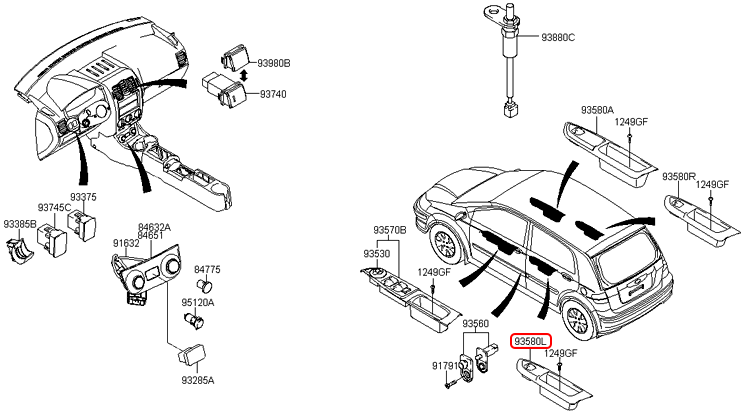 Công tắc nâng kính phụ chính hãng HYUNDAI sau LH | 935801C0108H tại HCM