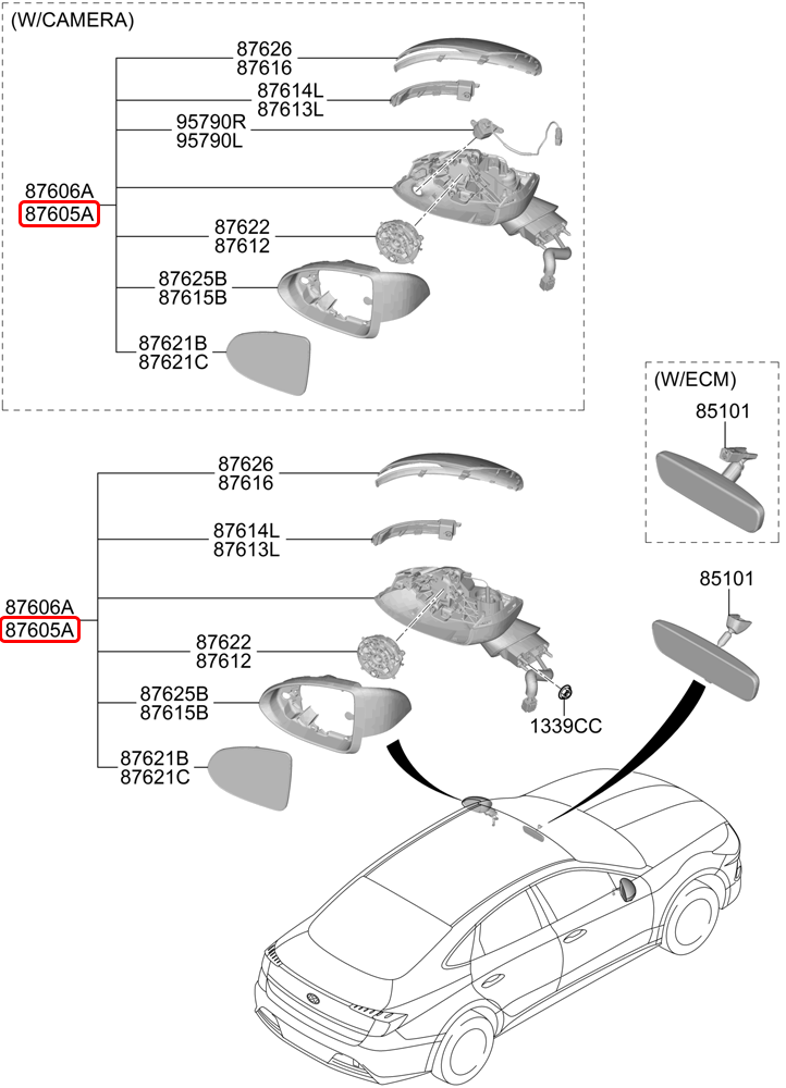 Kính chiếu hậu chính hãng HYUNDAI RH | 87610L1070 tại HCM