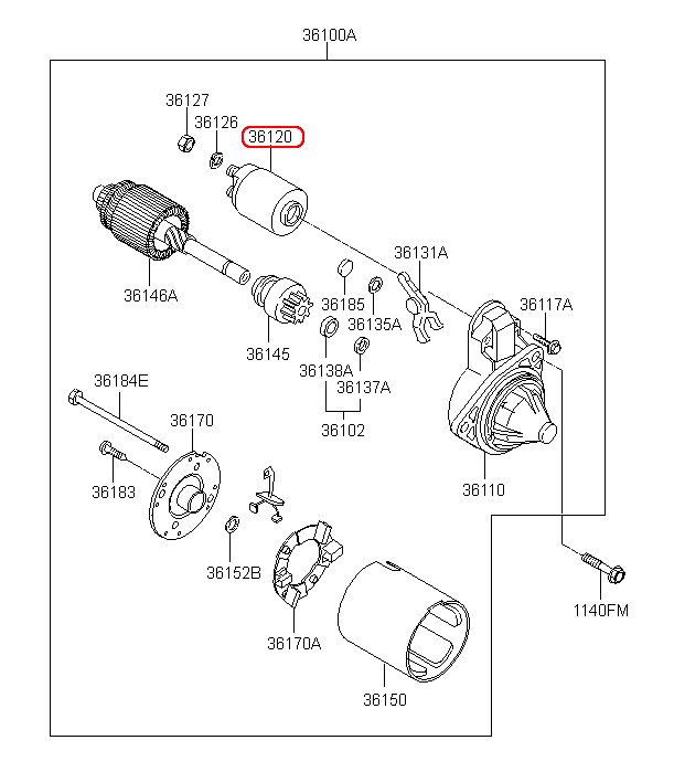 Rơ le đề KIA Morning 12 1.2 thân to, 3612003402,chính hãng KIA HCM