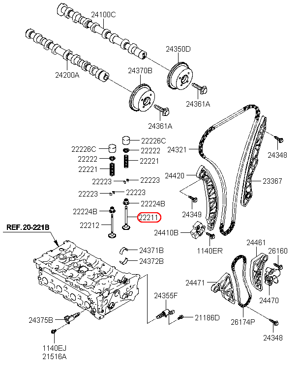 Xupap hút KIA Carens 2.0 máy xăng, 2221125002, 222112G000,chính hãng HYUNDAI HCM