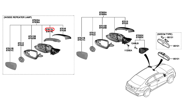 Đèn xi nhan KIA Cerato 19 LH, 87614M6000,chính hãng KIA HCM