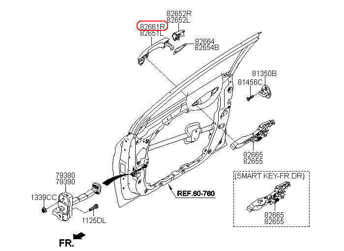 Tay cửa ngoài HYUNDAI Sonata 15 trước RH có nút bấm, 82661C1110, chính hãng HYUNDAI