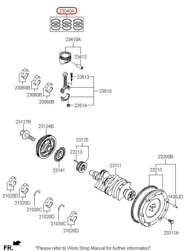 Bạc xéc măng chính hãng HYUNDAI, 2304005000, phụ tùng ô tô Hyundai, phụ tùng ô tô Kia, phụ tùng chính hãng Hyundai tại HCM, phụ tùng chính hãng Kia tại HCM