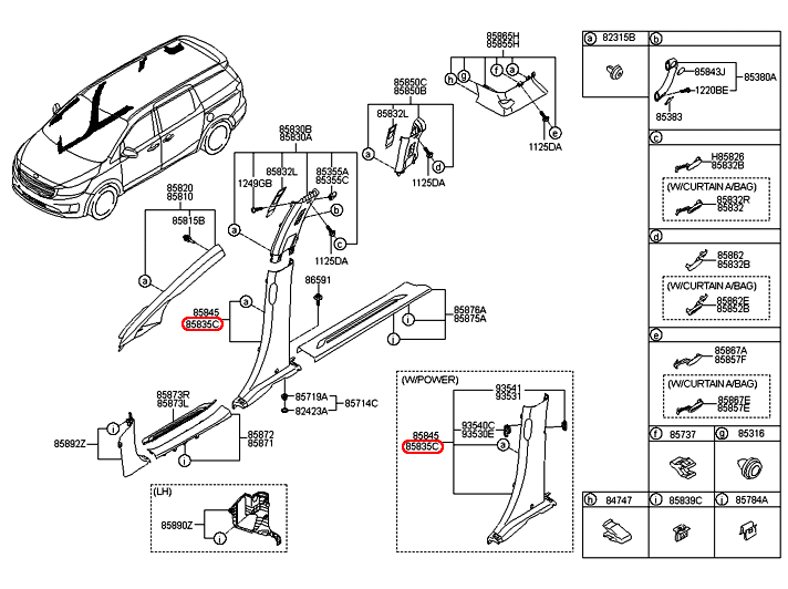 Ốp trụ B KIA Sedona phía dưới LH, 85835A9100GBU,chính hãng KIA HCM