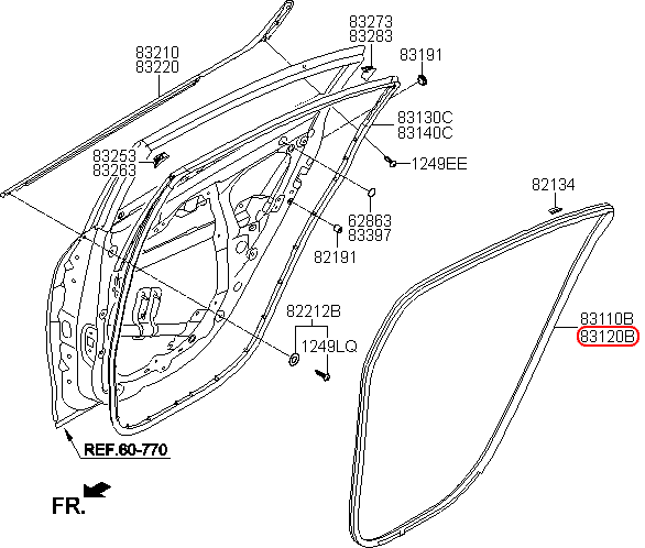 Ron thân xe sau KIA K3 RH, 83120A7000,chính hãng KIA HCM